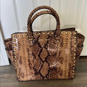 Michael Kors Brown Snake Print Tote Bag
